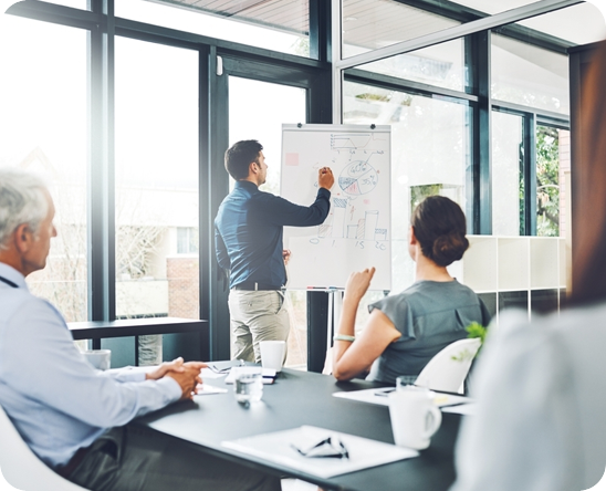 Regulatory consultants collaborating in a modern conference room